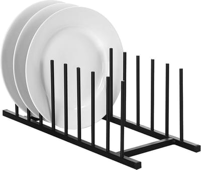 Borden en Dekselhouder Metaal Zwart 34,5x12,5x12 cm - Bordenhouder - Bordenstandaard - Dekselstandaard - Potdekselhouder