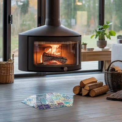 Coloray Vloerplaat Houtkachel - Plaat voor Onder Kachel - 40 cm x 34 cm - Kachel Vloerplaat - Blauw Vloerplaat Kachel - Verwarmingsaccessoires - Vloerplaat Openhaard - Houtkachel Accessoires - Vloerplaat Voor Kachel