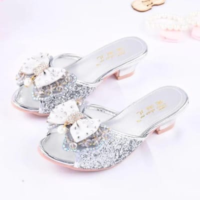 Zomer Sandalen Slippers Meisjes Pailletten Prinses Kinderen Hoge Hak Feestjurk Schoenen Leren Slippers voor Kinderen Slides 36 white