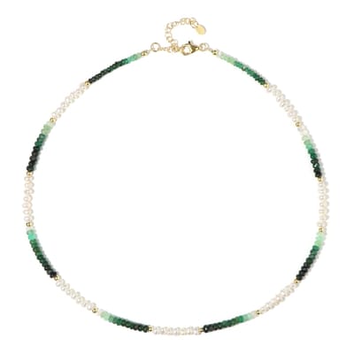 Cavill - Zilveren Halsketting - 925 Sterling Zilver Verguld - Braziliaanse Smaragden 32,75 ct & Witte Zoetwaterparels - Elegant 45 cm