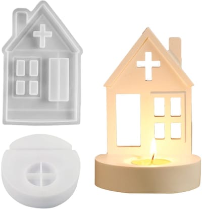 Dailygoods- Siliconen Vormen - 2 Stuks - Gietvormen Kandelaar/Huis - Gietvormen Paasdecoratie - Herbruikbaar/Duurzaam - Geschikt voor Harsen - Gietvorm