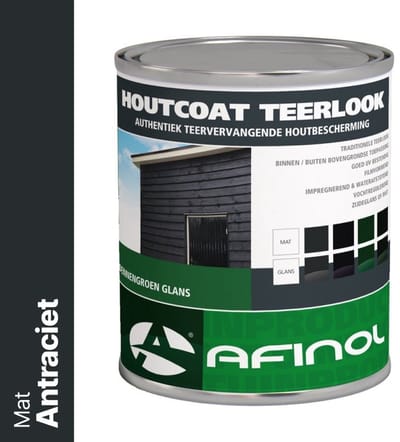 Afinol Houtcoat Teerlook Mat Antraciet 750 ml - Bescherming tegen weersinvloeden - UV bestendig - Niet kleverig - Dekkende Hout Beits - In Mat of Glans - In Zwart, Antraciet en Groen