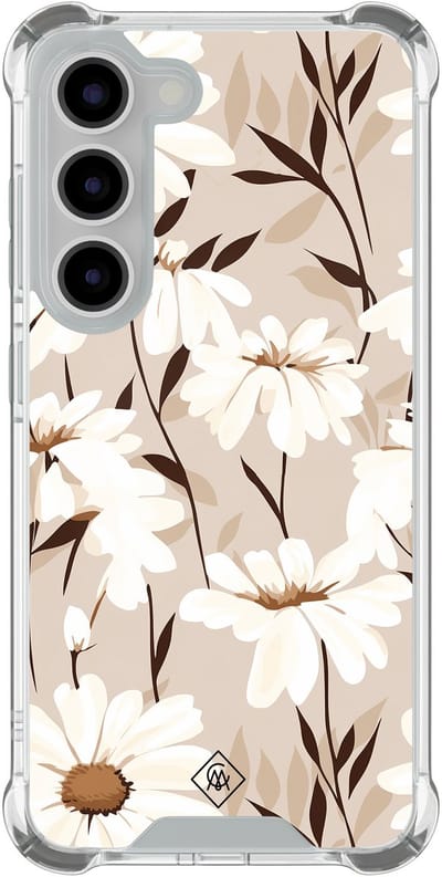 Casimoda® hoesje - Geschikt voor Samsung Galaxy S23 - In Bloom - Shockproof case - Extra sterk - TPU/polycarbonaat - Bruin/beige, Transparant