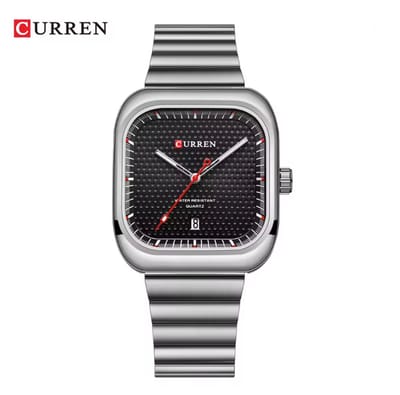 CURREN Horloge 8460 - Zilverkleurig-Zwart – Heren - Quartz - Vierkante Kast - Kalender - Stalen Band - Zakelijk en Stoer