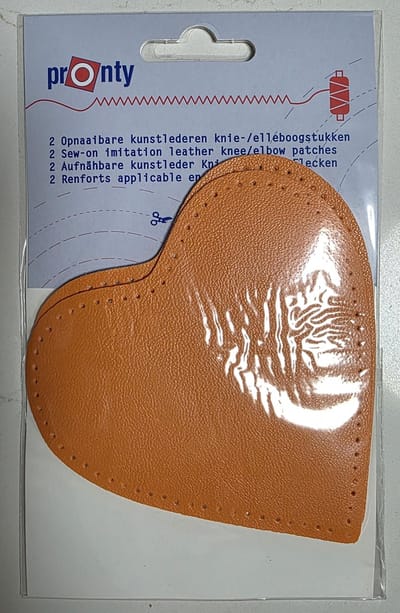 1 paar (2 stuks) Pronty opnaaibare kniestukken - imitatie leer oranje - hart - harten kniestuk opnaaibaar - 113 x 107 mm - flower power