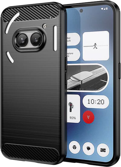 MobyDefend Hoesje - Geschikt voor Nothing Phone (2a) / Nothing Phone (2a) Plus - TPU Backcover - Geborstelde Metaal & Carbon-Look - Zwart