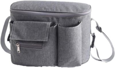 Praktische Organiser voor Kinderwagens, Universele Buggy Tas met Schouderband en Opbergruimte in Grijs
