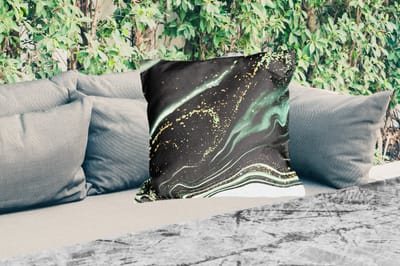 Sierkussen Buiten - Marmerlook - Goud - Groen - Glitter - Design - Marmer - 60x60 cm - Weerbestendig