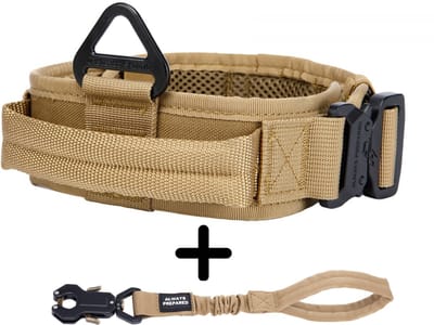 Always Prepared® Combi-Deal – Hondenhalsband + Korthouder – Verstelbaar & Extra Sterk – One Size – Khaki – Voor Middelgrote en Grote Honden