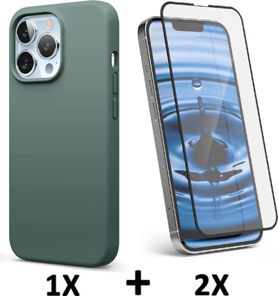 HB Hoesje Geschikt voor Apple iPhone 13 Pro - Groen / 2X Volledige Glazen Screenprotector - Siliconen Back Cover