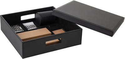 J-Line doos Kaartspel/Schaakspel - hout/kunstleder - zwart
