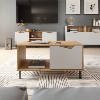 Vicco Marelle Salontafel – 90 x 50 cm met 1 deur Wit/Kunstnijverheid
