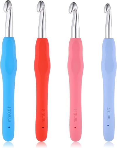 Set van 4 Ergonomische Haaknaalden 7mm 8mm 9mm 10mm voor Beginners - Ideaal voor Breien van Truien, Sjaals en Mutsen met Comfortabele Handgreep en Diverse Kleuren