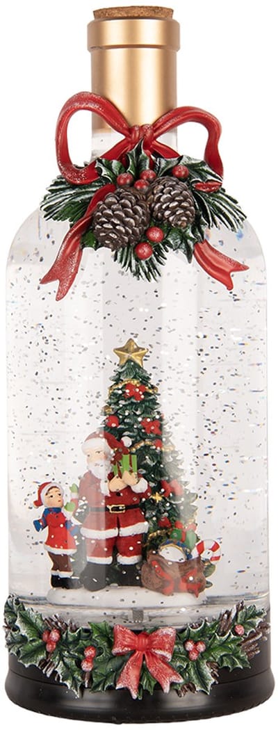 Clayre & Eef Kerstdecoratie met LED-verlichting en muziek Fles Ø 12x30 cm / 3xAA Groen Kunststof