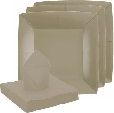 Santex feest/verjaardag servies set - 10x bordjes/20x servetten - taupe/beige - karton
