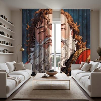 Ensemble 2 pièces HD Barbe Blanche Homme Blond rideau décoratif Cravate bleue rideau imprimé numérique style Décoration intérieure Salon décoré W52H63inchW132H160cm white