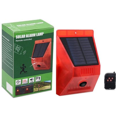 Lampe d'alarme solaire Télécommande Alarme de sécurité Capteur de mouvement Sirène d'alarme Détecteur de mouvement PIR Pour Maison Jardin Extérieur rouge