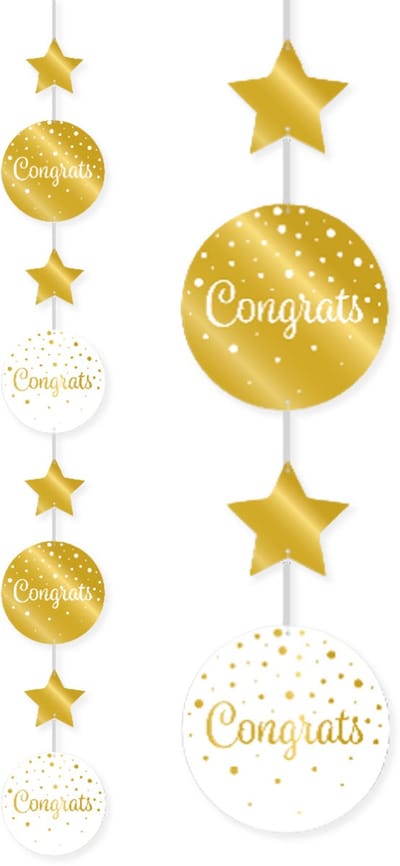 BTH - Hangdecoratie Congrats - Goud-Wit - Slingers - Slingers Verjaardag - Verjaardag - Decoratie - Versiering - Geslaagd