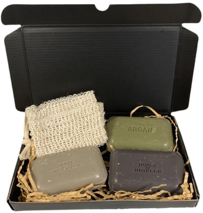 Zeep brievenbus cadeau set Aleppo zeep met sisal zeepzakje - valentijn cadeau voor hem
