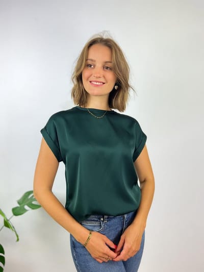 VILA Dames Satijnen Blouse T-Shirt Korte Mouw Basic Ronde hals Top Glanzende Tuniek Blouse Top VIELLETTE