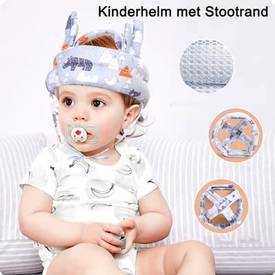 Allernieuwste.nl® Baby Valhelm Hoofdkussen Kinderhelm met Stootrand - Hoofdband Baby - Groen-Grijs ##