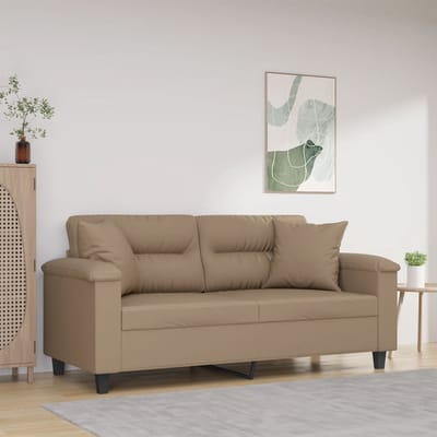 vidaXL - Tweezitsbank - met - sierkussens - 140 - cm - kunstleer - cappuccinokleurig