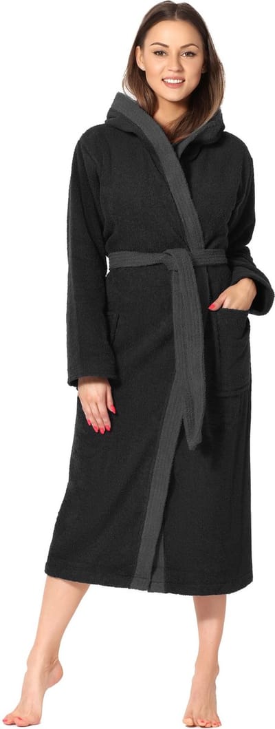 Ladeheid Dames met Capuchon - Wasmachine bestendig - 100% Katoen - Badstof - Zwart – S – LA-LA40-191-DG