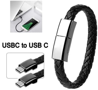 Actie4you® - Oplaadkabel Armband – Leer – Armbandkabel - Stijlvolle Oplader voor Telefoon Universeel – Armband - USB C Naar USB C – 22CM