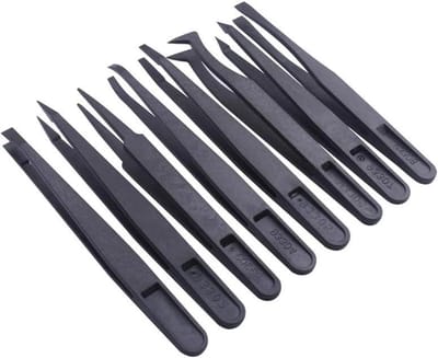 Kunststof Pincetten - Handgereedschap Set - Precisie Werk - Antistatische Eigenschappen - 8 Stuks - Zwart
