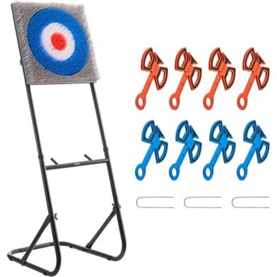 VEVOR Bijlwerpspelset, kunststof borsteldoel met 8 werpbijlen en opvouwbaar stalen frame, gemakkelijk op te bergen, spel voor buiten/binnen in de achtertuin en kermisspellen 48 x 140 x 69 cm