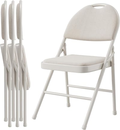 Set van 4 Luxe Klapstoelen - Metalen Frame met Zachte Zitting (Katoen/Linnen) - Ruimtebesparend - Voor Binnen & Buiten - Beige