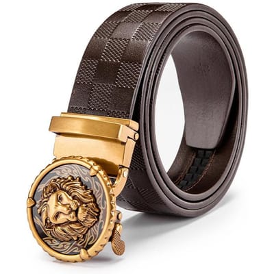 Toplaag Echt Leer Herenriem Leeuwenkop Automatische Gesp Riem Koeienhuid Antiek Casual Broek black