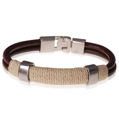 LGT Jewels bruine leren armband Geel Touw - 20.5cm
