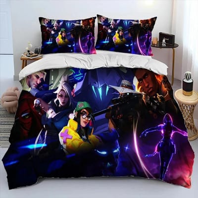 3D VALORANT Game Gamer Cartoon Dekbedovertrek Beddengoedset, Dekbedovertrek Bedset Dekbedovertrek Kussensloop, King Queen Maat Beddengoedset Jongens 70x133cm 2pcs