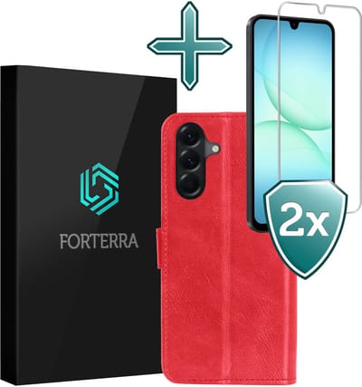 Hoesje Met 2x Screenprotector - Geschikt voor Samsung Galaxy A17 - Luxe Pasjeshouder - Flip Case - Bookcase Portemonee - Kunstleer Book Case - Flipcase Hoes - Book Cover - Walletcase - Portemonneehoes - Rood