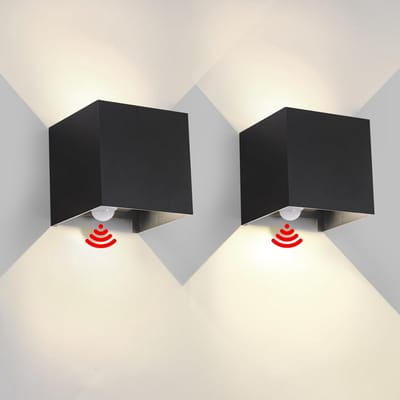 Set van 2 Buitenlampen met Bewegingssensor - 6W Wandlamp Zwart IP65