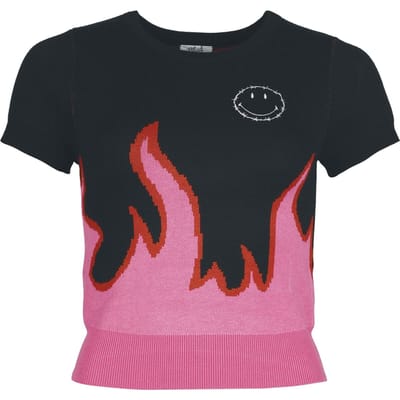 Hell Bunny - Rockabilly T-shirt - Dylan Top - XS tot XL - voor Vrouwen - zwart-felroze