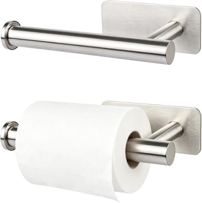 Zelfklevende Toiletpapierhouder Set van 2, RVS Wandhouder voor Badkamer en Keuken, Modern Design, Eenvoudig te Installeren zonder Boren, Ruimtebesparend en Duurzaam