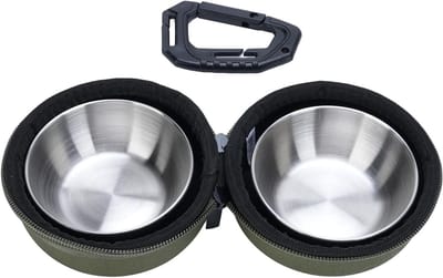 Reisvoerbak Set - Hondenkommen Dubbel - Buitenactiviteiten - Roestvrijstaal Met Tas - 23 x 15 x 4 cm - Groen