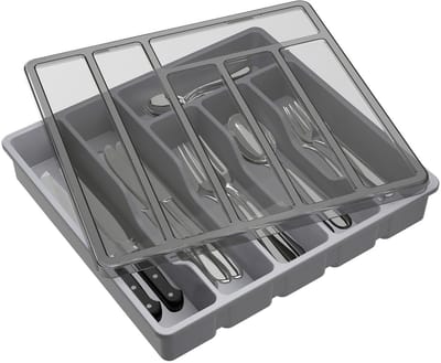 Allecto - Besteklade - Bestekopbergdoos - Compact en functioneel - Grijs - Bestekorganizer - Geschikt voor keukenla - 6 compartimenten