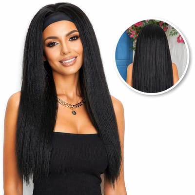 Luxe Zwarte Pruik met Band - Pruiken Dames Lang Haar - Wig - Wasbaar - Verstelbaar - Zwart - 70 cm
