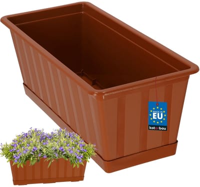 KOTARBAU® Balkonbak, Bloembak voor Balkon, Kunststof, 40 x 18 x 14 cm, Plantenbak, Terracotta, Plantenbak Balkon, met Schotel, Rechthoekig