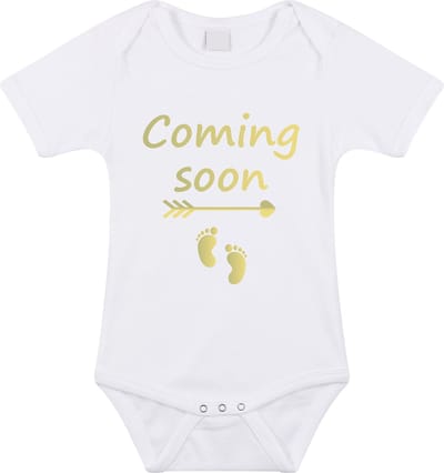Rompertje met leuke tekst Coming Soon | zwangerschapsaankondiging opa oma | kraamcadeau | Goud | maat 56