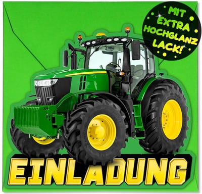 Uitnodigingskaarten Tractor - Feestkaarten Kinderfeest - Verjaardag Vieren - Briljante Kleuren - DIN A6 12 Stuks - Groen