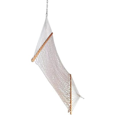 Ademende Mesh Hangmat 350lb Draagvermogen Voorkomt Omrollen Handgeweven Katoenen Touw Hangmat met Spreider voor Tuin white
