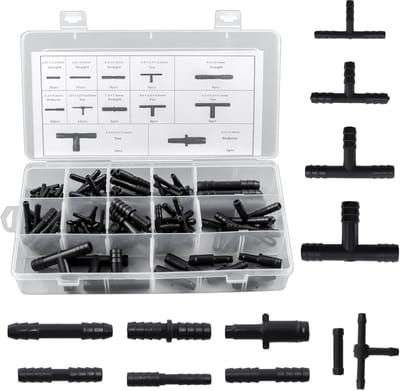 SnelShoppen - 113-delige Slangverbinder Set - 12 Maten T-Connectoren voor Ruitensproeiers, Tuinslangen & Irrigatiesystemen - Hoogwaardige Materialen