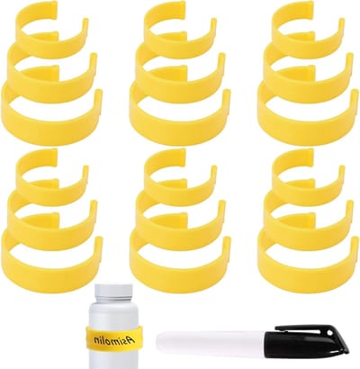 Dailygoods- Medicijnflesjesclips 18 Stuks - Pillenflesjes-Etikettenclips - Medicijnflesetiketten - Marker - Eenvoudige Identificatie - Geel Plastic - Etiketten