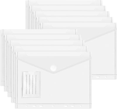 Set van 10 Documentmappen met Knop, 22.5 x 18 cm, Transparante Plastic Folders met Labelhouder voor Examens, Archiveren en Organiseren van Documenten