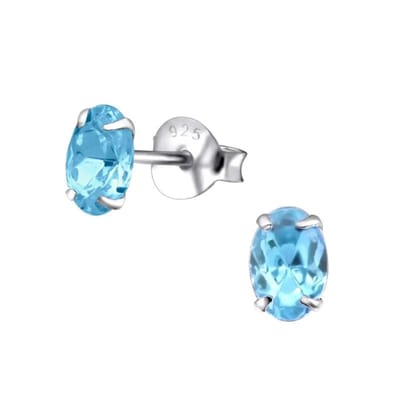 Aramat Jewels | Oorbellen | Zilveren Kristallen Oorbellen ovaal | 6x4mm / Aqua Blauw | | | Zilver | Kinderen, Volwassenen | Verkleurd niet
