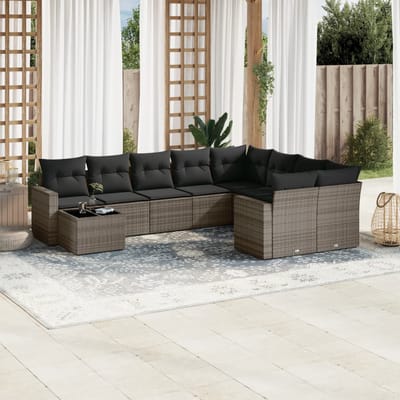 vidaXL - 10-delige - Loungeset - met - kussens - poly - rattan - grijs